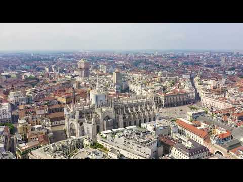 The red roofs of Milan, Italy.  Distinctive skyline.   (4K clip)