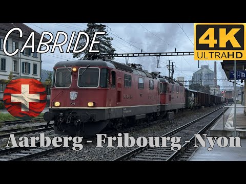 🚆🇨🇭 4K CABRIDE 🚆 Aarberg - Bern - Fribourg - Nyon / Re 4/4 & wagons de betterave vide
