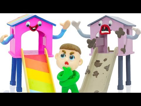 SUPERHERO BABY PLAYS NEW RAINBOW COLORS SLIDE 💖 Animation Cartoons Play Doh