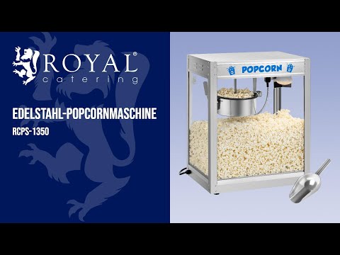 Video - Popcornmaschine - 1350 W - 5 kg/h - Edelstahl - silbern - Royal Catering