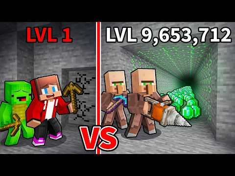 JJ and Mikey vs Villagers: POWER PICKAXE BATTLE in Minecraft - Maizen