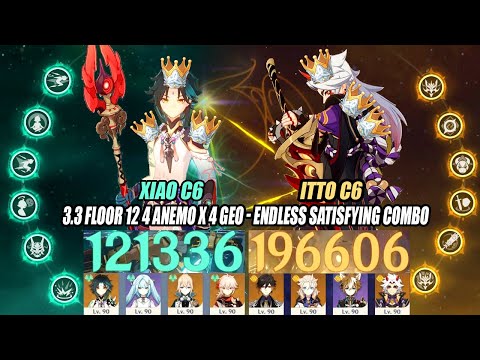 Xiao C6 4 Anemo x Itto C6 4 Geo Oneshot 3.3 Floor 12 All Boss - Endless Satisfying Combo