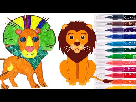 Zebra and Lion coloring page/ Drawing of a lion for children/ Animation Lion and Zebra / Cartoon