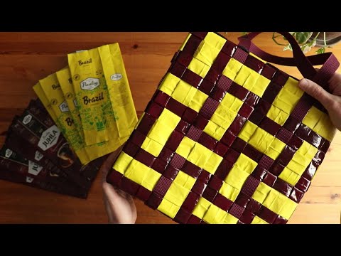 Cooles Webmuster für eine aus Plastikmüll gewebte Tasche