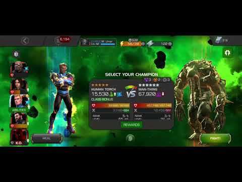 MCOC: Human Torch burns 6.4.2 Special Connoisseur Man-Thing Mini Boss in 2 minutes