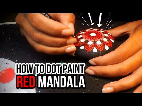How to paint a red dot mandala art rock beach pebble time lapse tutorial draw guide painting