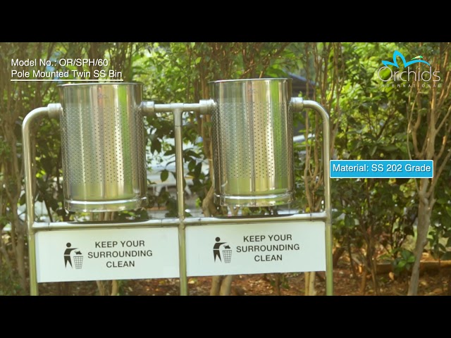 Pole Mounted SS Dustbin - Pole Mounted Twin SS Dustbin with Roof ...