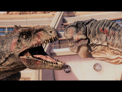 DOMINION GIGA VS BIG EATIE (T. Rex Camp Cretaceous) - Jurassic World Evolution 2