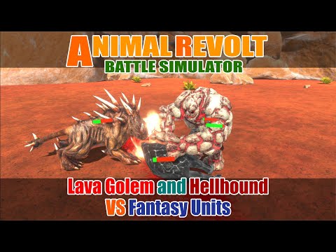 Lava Golem and Hellhound vs Fantasy Units - Animal Revolt Battle Simulator