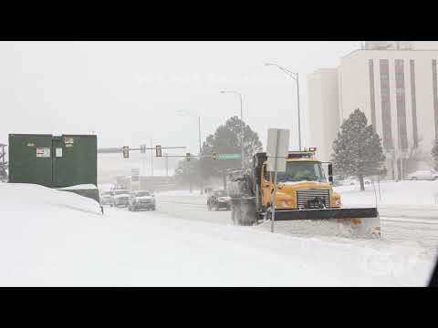 02-22-2023 Rapid City, SD - Heavy snow, low visibility, truck slide off aerial shot
