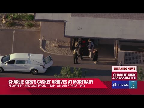 WATCH: Charlie Kirk's casket taken inside mortuary in Arizona