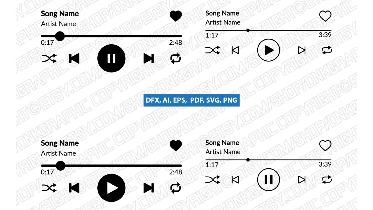 Music Player Audio Control Buttons SVG Sticker Decal Silhouette Cameo Cricut Cut File Dxf PNG