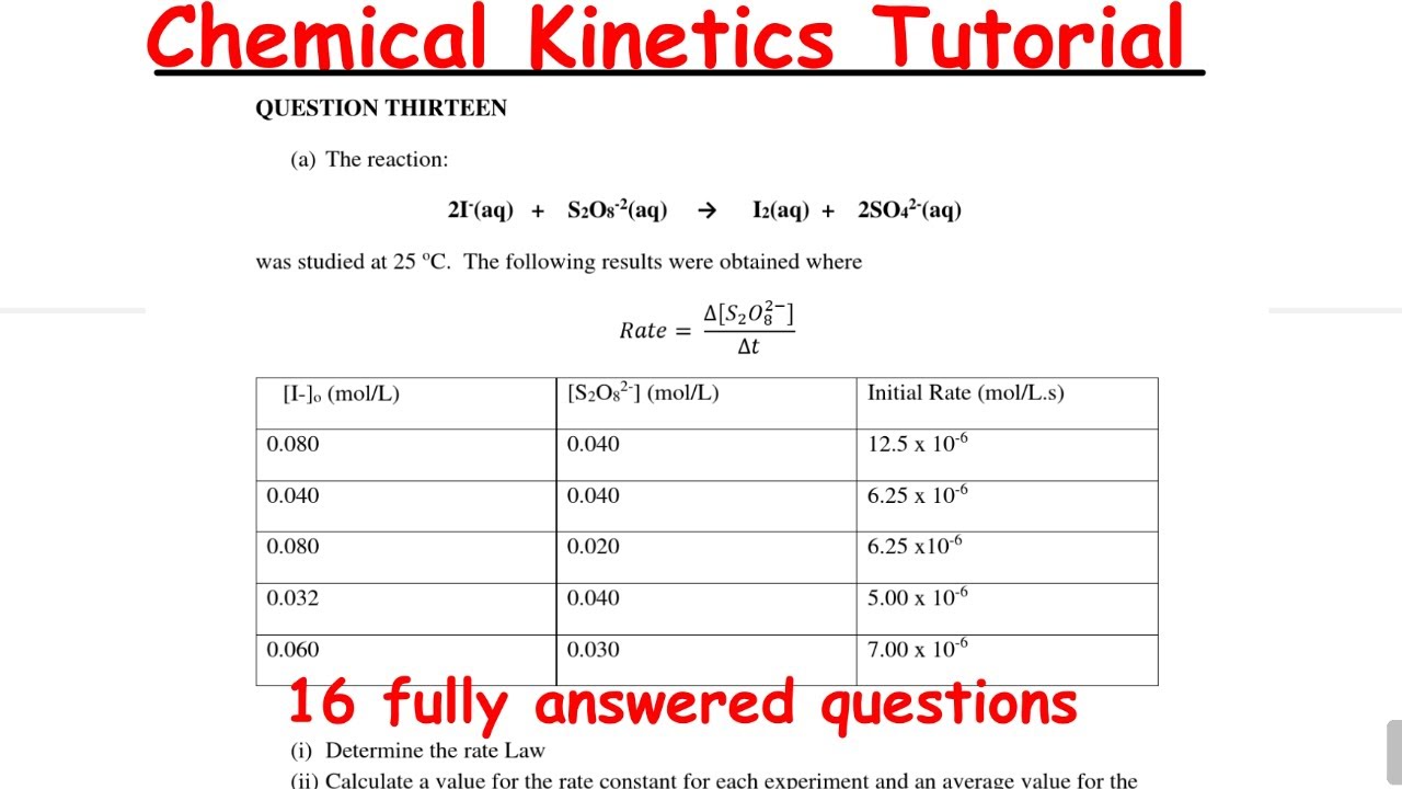 Chemical Kinetics Tutorial Sheet Solutions - includes Linear Regression
