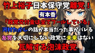 【日本保守党】竹上裕子が離党！百田尚樹vs河村たかしで崩壊？政党交付金と得票の真実