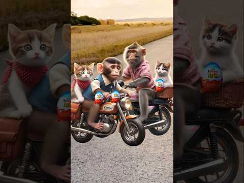 Cute cats and monkeys take my kinderjoy #catvideos #catslover #cutecats #trendingshorts