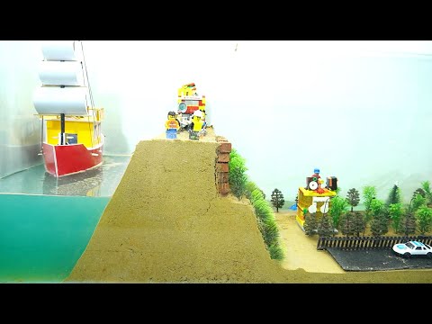 Tsunami Broke Dam and Sailboat Caused flooding City - LEGO DAM BREACH EXPERIMENT