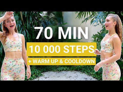 70 MIN 10 000 STEPS WORKOUT | no jumps full body walking cardio for weight loss + warm up & cooldown