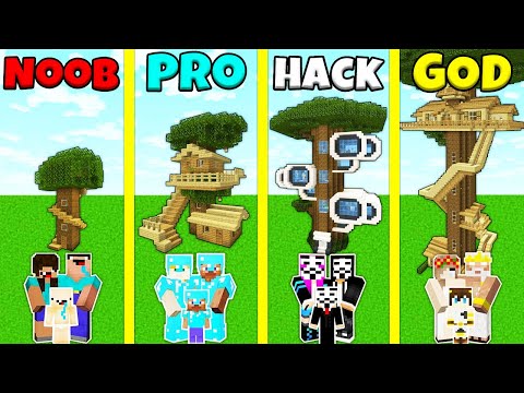 Minecraft Battle: NOOB vs PRO vs HACKER vs GOD: INSIDE TREE HOUSE BASE BUILD CHALLENGE / Animation