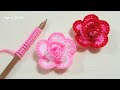 Amazing Rose Flower Making Idea with Pencil - Hand Embroidery Design Trick - DIY Woolen Flowers