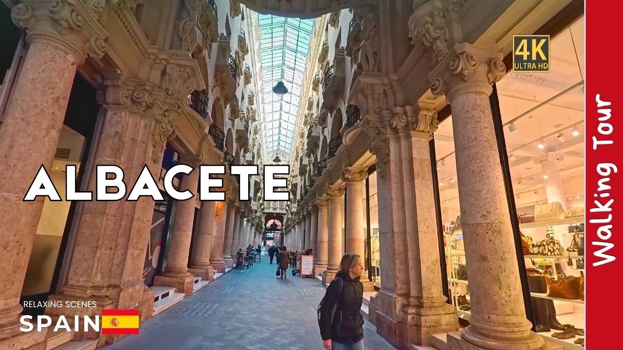 Immersive street-level walking tour through Albacete Cathedral, Spain, showcasing authentic urban landscapes, local architecture, and the vibrant atmosphere of the city's neighborhoods