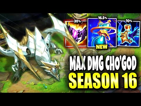 This New Season 16 MAX DAMAGE CHO'GATH Top Build can reach up to 61.5% BONUS DMG 💀💀 | s16 Gameplay