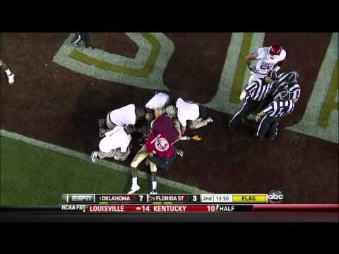 FSU Shaw gets hit by OU Wort and Harris