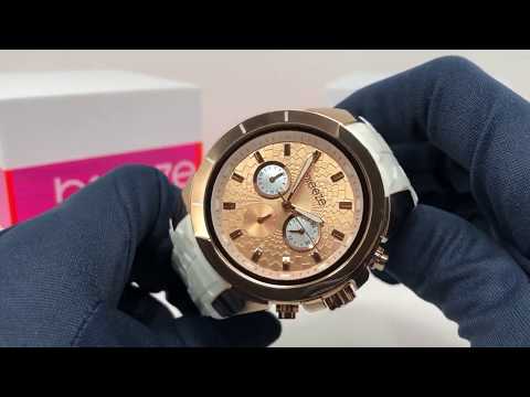 Breeze Chronograph Watch Sassy-Tribe IP Rose Gold with White Silicone Strap 110481.2