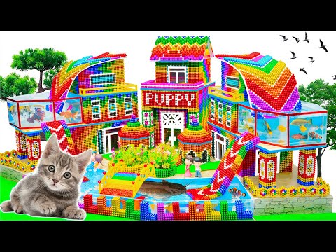 ASMR Video - Build PUPPY House For KITTY Has Double Infinity Pool And Water Slide Into Catfish Pond