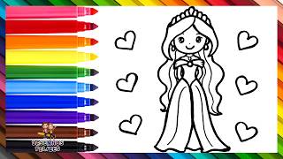 Desenhar e Colorir uma Princesa Fofa 👸❤️🧡💛💚💙💜🌈 Desenhos para Crianças