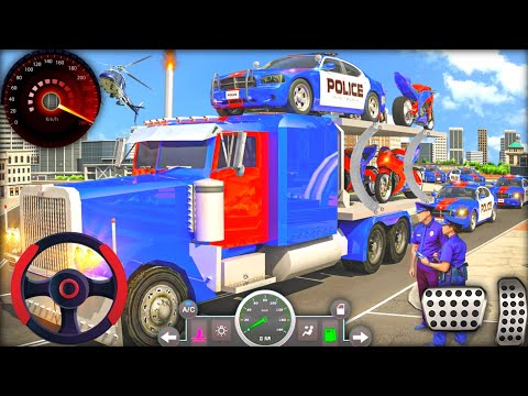 US Police Car and Bike Transporter Truck- Helicopter Multi Level Car Driver -Android GamePlay #2