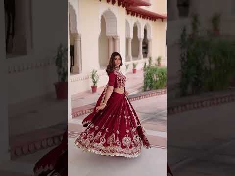 Maroon Elegant Vichitra Silk Full-Stitched Lehenga Choli Set with Heavy Sequins & Thread Embroidery, Unstitched Blouse & Designer Embroidered Dupatta