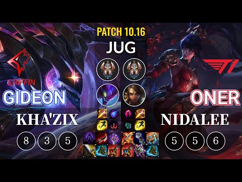 GRF GIDEON Kha'Zix vs T1 Oner Nidalee Jungle - KR Patch 10.16