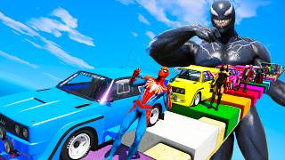 Desafio no Penhasco HOMEM ARANHA e AMIGOS com CARROS - Power Heroes and Muscle Venom GTA V