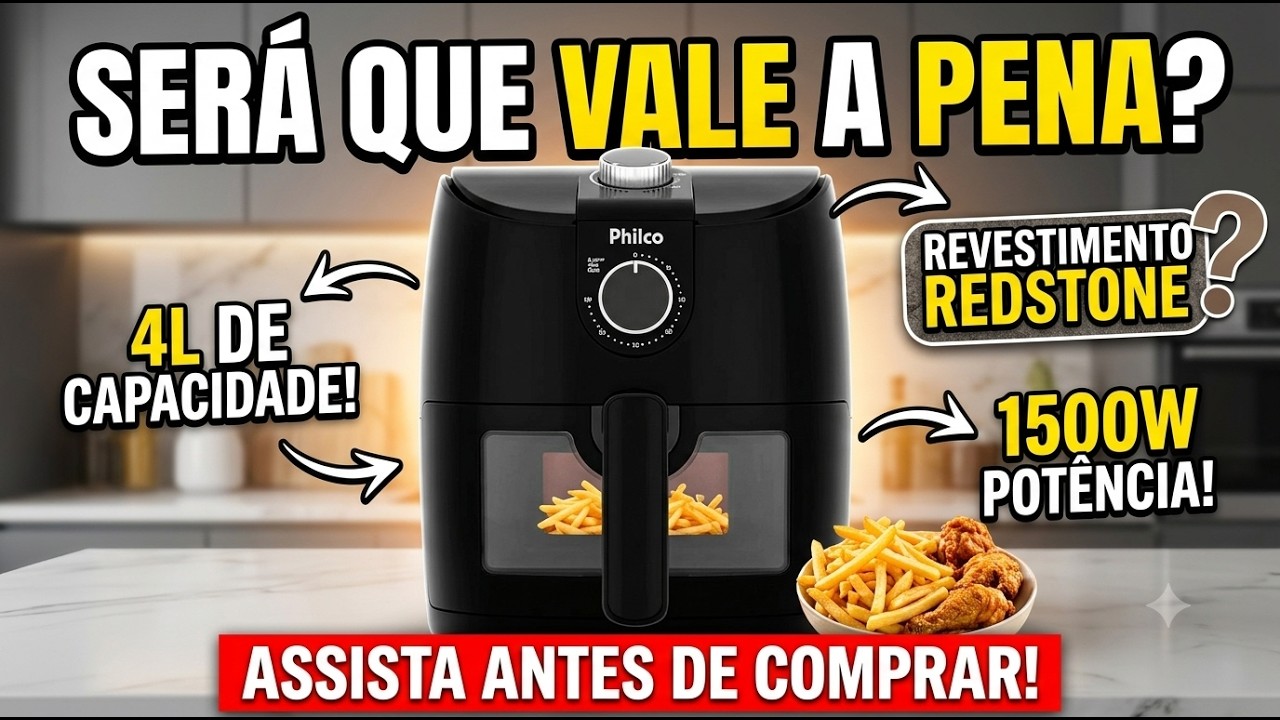 Miniatura da avaliação em vídeo de Fritadeira Air Fry Philco Inox Redstone PFR18VI 1500W 4,6L 220V