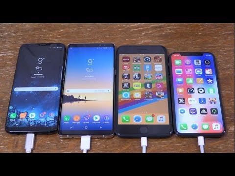 iPhone X vs Samsung Galaxy S8+ vs Note 8 vs iPhone 8+ - Battery Drain Test!
