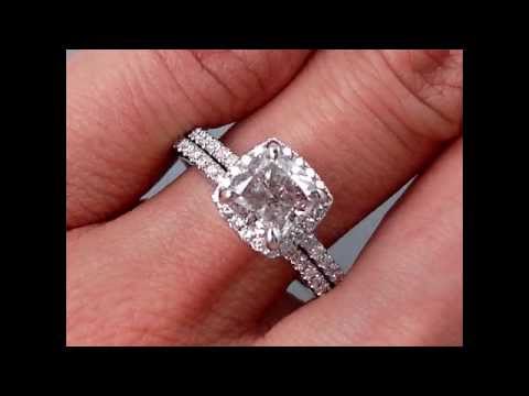 1.85 ctw Cushion Cut Diamond Engagement Ring and Wedding Band Set J SI2 - BigDiamondsUSA