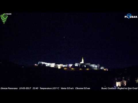 Buzet, , Goričica - Pogled na Stari Grad 10-03-2017 Night HD TimeLapse