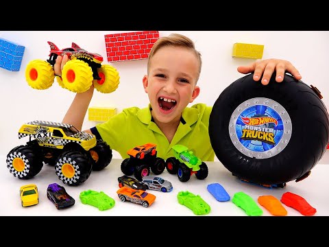Vlad y Niki se divierten con camiones de juguete | Camiones Monstruos De Hot Wheels