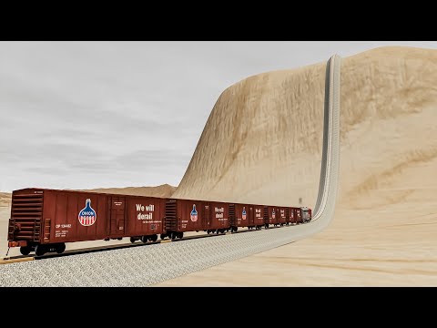 Impossible Hill Climb Rail Tracks Vs Trains Crossing - BeamNG.Drive