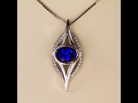 14k White Gold Tanzanite and Diamond Pendant