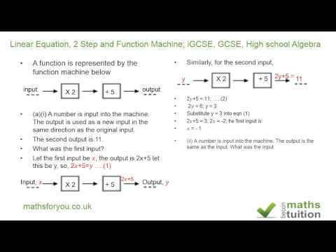Linear Equation, 2 Step and Function Machine; iGCSE, GCSE, High school Algebra