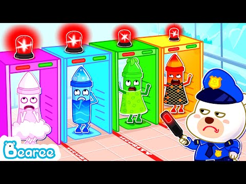 Police Bearee Checks Elemental Crayon at the Airport | Detective Cartoon for Kids | Bearee Kids Show