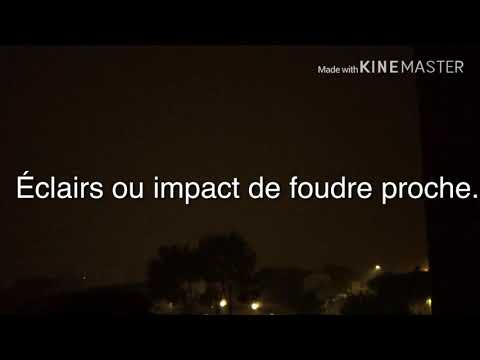 Éclairs et impact de foudre proche dans un orage fort et violent du dimanche 03 novembre 2019 (Nice)