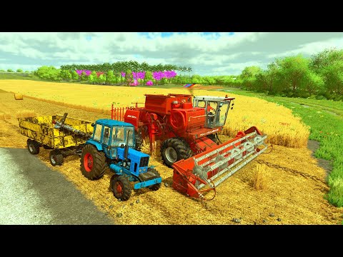 HARD WORKING HARVEST, & LOAD & MAKE BIG BALES WITH COMBINE & T40 TRACTORS - Farming Simulator 22