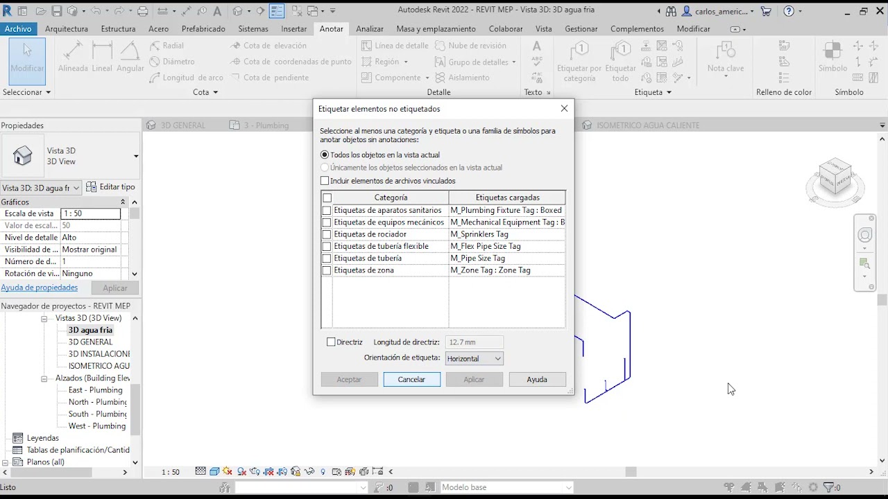 REVIT MEP 30 : Etiquetas en tuberia
