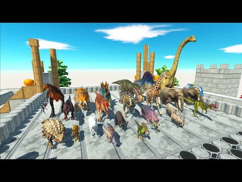 PYRAMID SPEED RACE ALL DINOSAURS VS ANIMAL TEAM BATTLE - Animal Revolt Battle Simulator