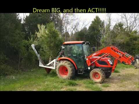 Spading trees for permanent food plot cover/barrier; Kioti NX6010