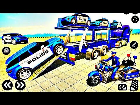 US police car transporter trailer Truck Driver 3D - Emergency Vehicles - Cop Car simulator