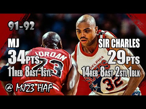 Michael Jordan vs Charles Barkley Highlights (1992.03.08)-63pts Total! Frenemies Killing Each Other!