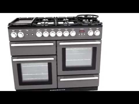 Rangemaster Range Cooker Dual Fuel NEX110DFFCB-C - Charcoal Black / Chrome Video 1